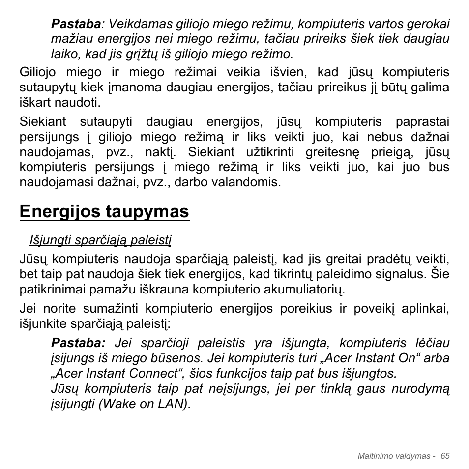 Energijos taupymas | Acer Aspire V5-571PG User Manual | Page 2747 / 3604