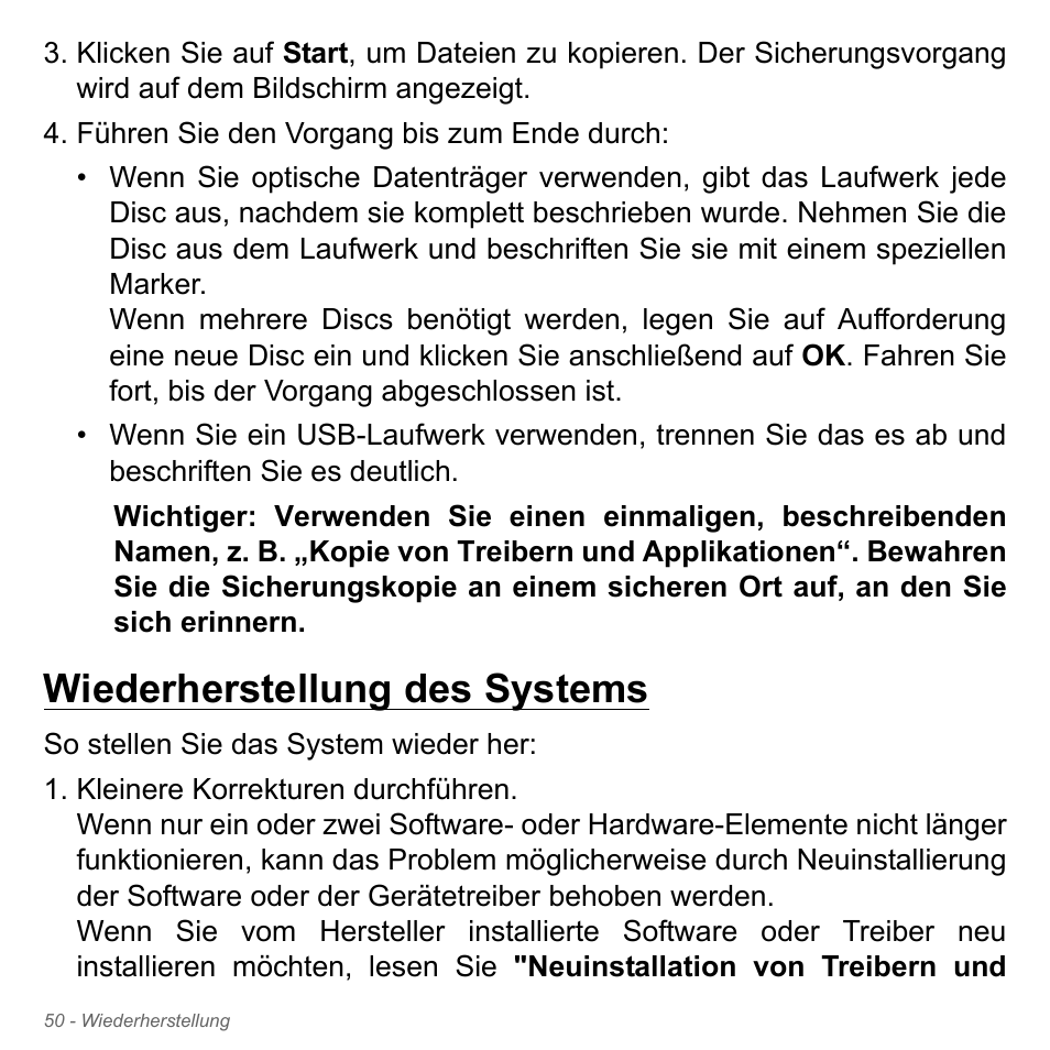 Wiederherstellung des systems | Acer Aspire V5-571PG User Manual | Page 288 / 3604