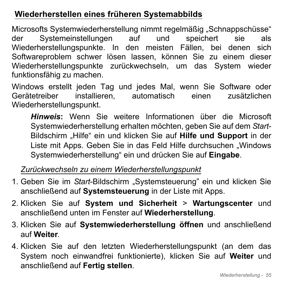 Wiederherstellen eines früheren systemabbilds, Wiederherstellen eines früheren, Systemabbilds | Acer Aspire V5-571PG User Manual | Page 293 / 3604