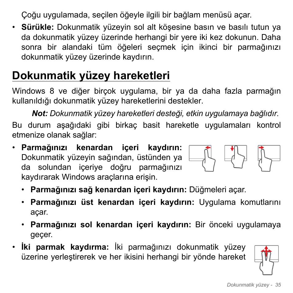 Dokunmatik yüzey hareketleri | Acer Aspire V5-571PG User Manual | Page 2975 / 3604