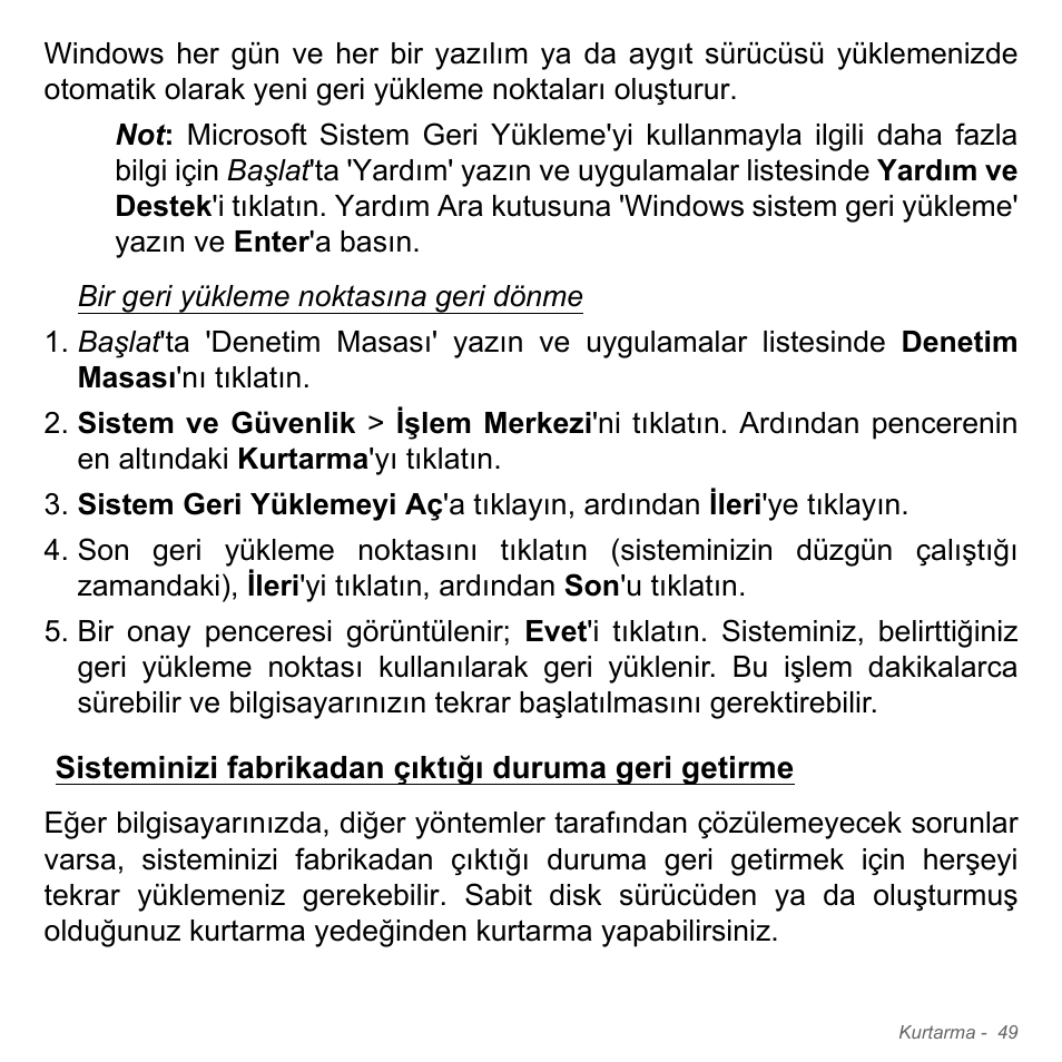 Sisteminizi fabrikadan çıktığı duruma geri getirme | Acer Aspire V5-571PG User Manual | Page 2989 / 3604