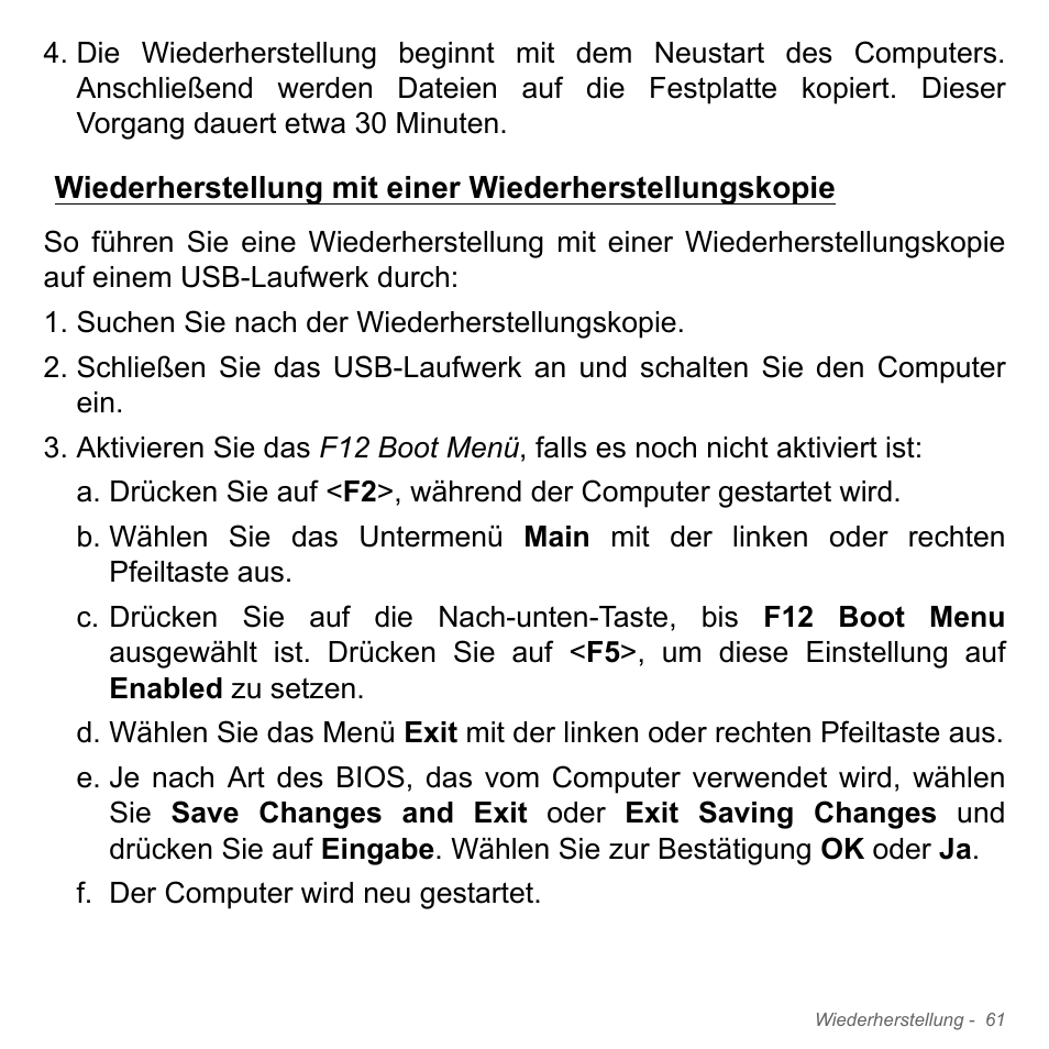 Wiederherstellung mit einer, Wiederherstellungskopie | Acer Aspire V5-571PG User Manual | Page 299 / 3604