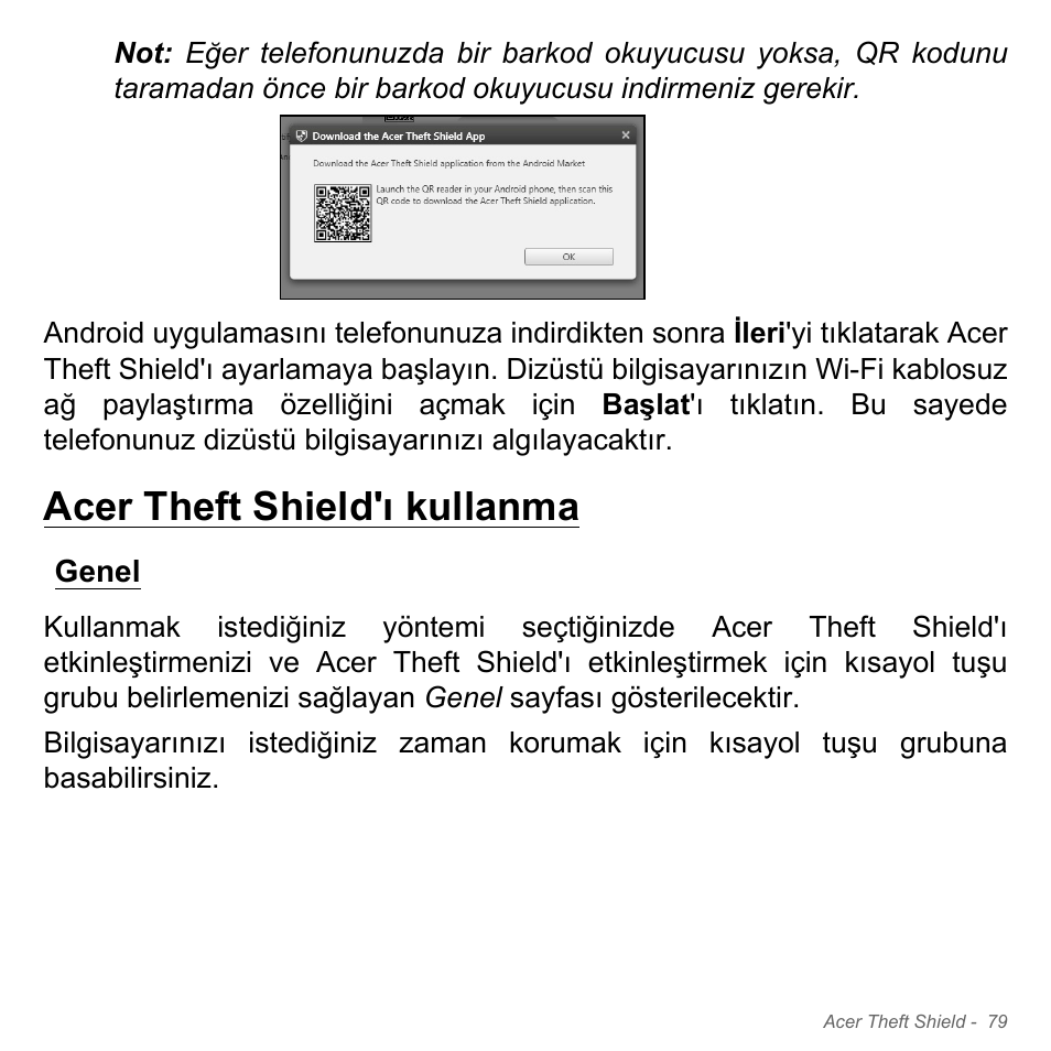 Acer theft shield'ı kullanma, Genel | Acer Aspire V5-571PG User Manual | Page 3019 / 3604