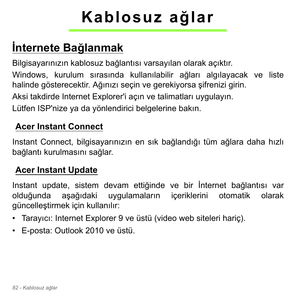 Kablosuz ağlar, Internete bağlanmak, Acer instant connect | Acer instant update, Acer instant connect acer instant update | Acer Aspire V5-571PG User Manual | Page 3022 / 3604