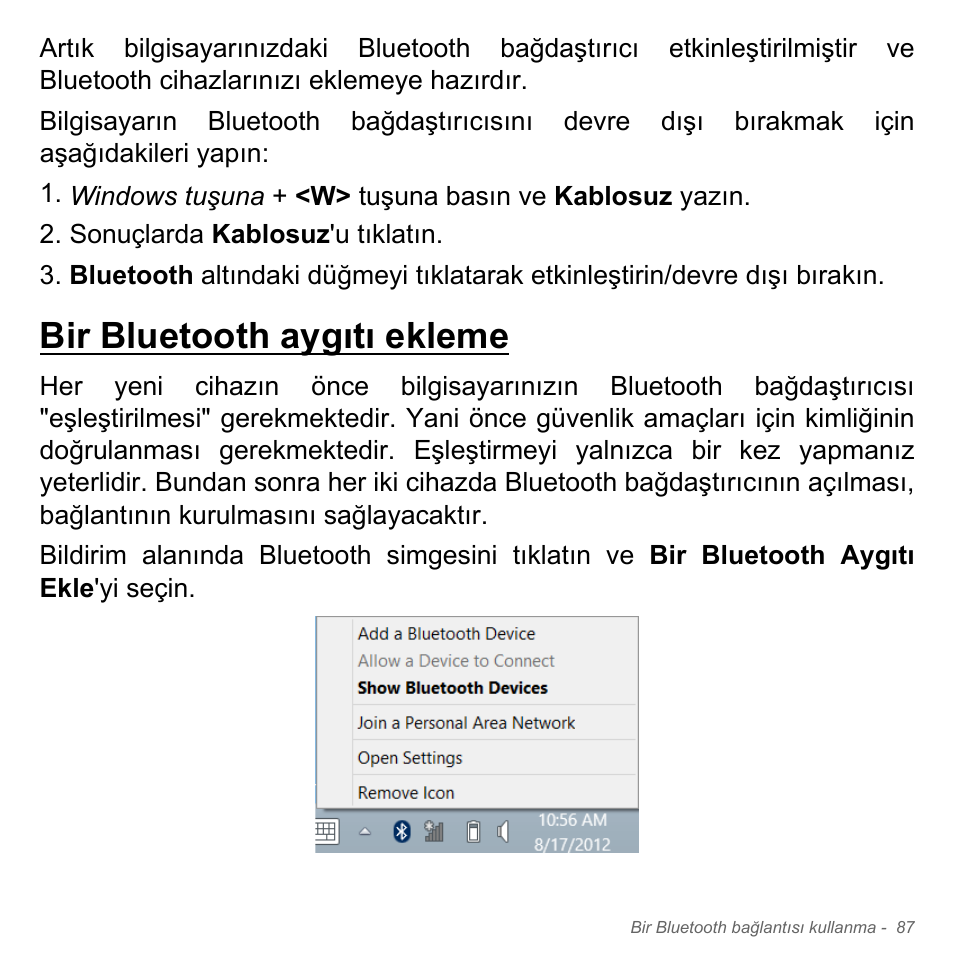 Bir bluetooth aygıtı ekleme | Acer Aspire V5-571PG User Manual | Page 3027 / 3604