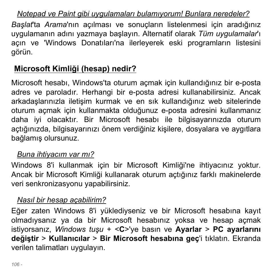 Microsoft kimliği (hesap) nedir | Acer Aspire V5-571PG User Manual | Page 3046 / 3604