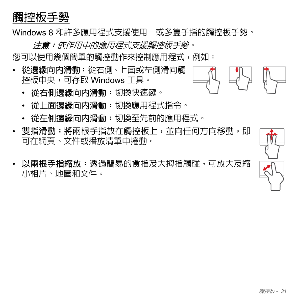 觸控板手勢 | Acer Aspire V5-571PG User Manual | Page 3197 / 3604
