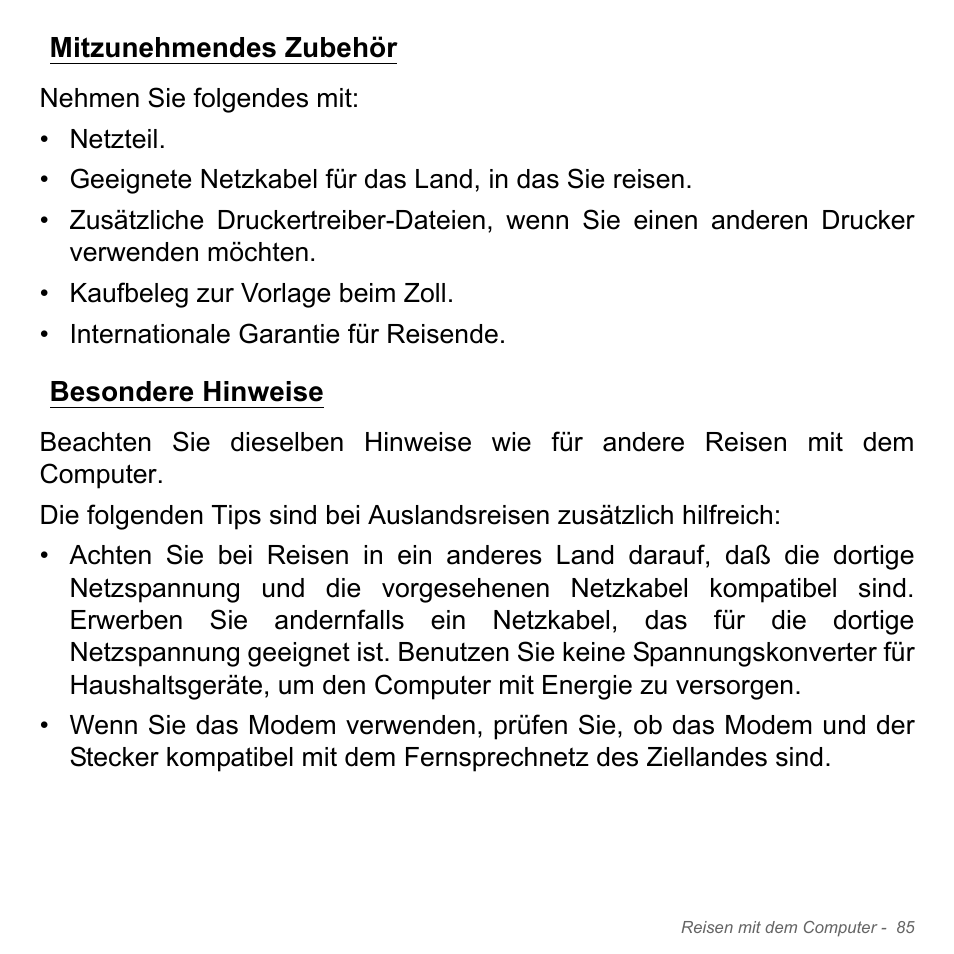 Mitzunehmendes zubehör, Besondere hinweise | Acer Aspire V5-571PG User Manual | Page 323 / 3604