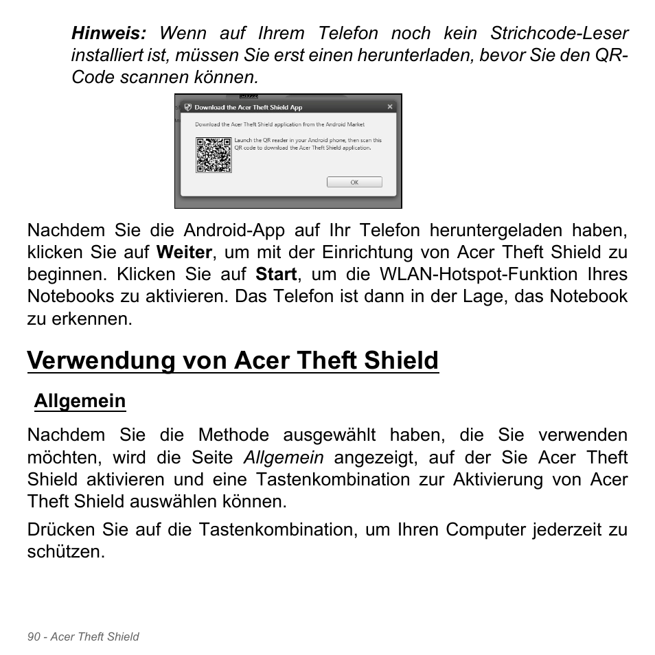 Verwendung von acer theft shield, Allgemein | Acer Aspire V5-571PG User Manual | Page 328 / 3604