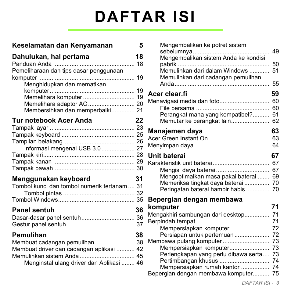 Daftar isi | Acer Aspire V5-571PG User Manual | Page 3373 / 3604