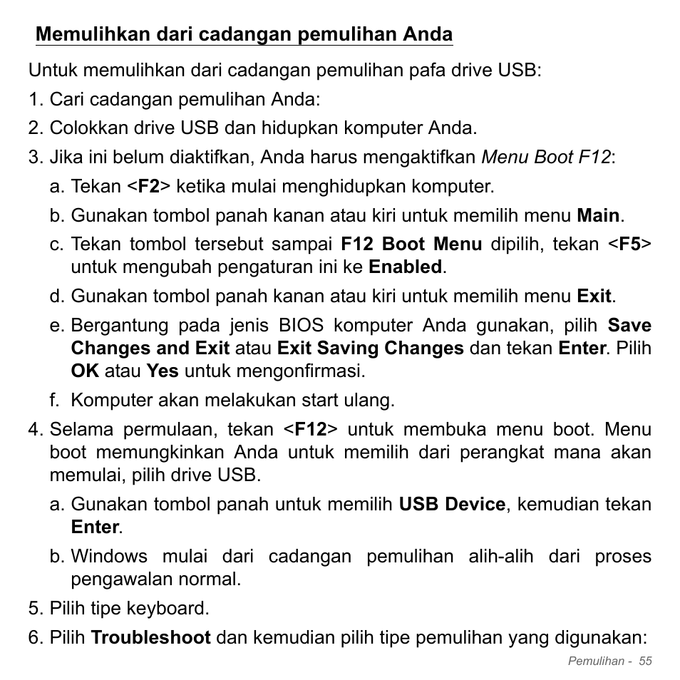 Memulihkan dari cadangan pemulihan anda, Memulihkan dari cadangan pemulihan, Anda | Acer Aspire V5-571PG User Manual | Page 3425 / 3604