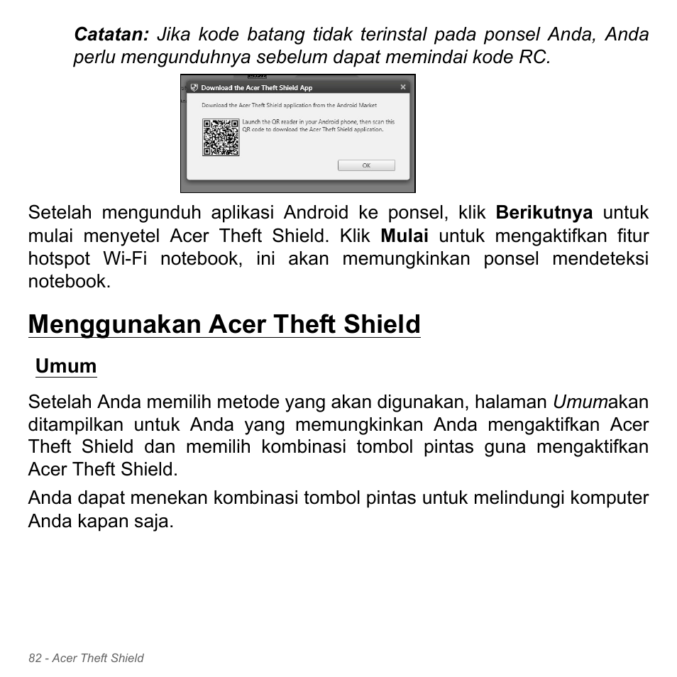 Menggunakan acer theft shield, Umum | Acer Aspire V5-571PG User Manual | Page 3452 / 3604
