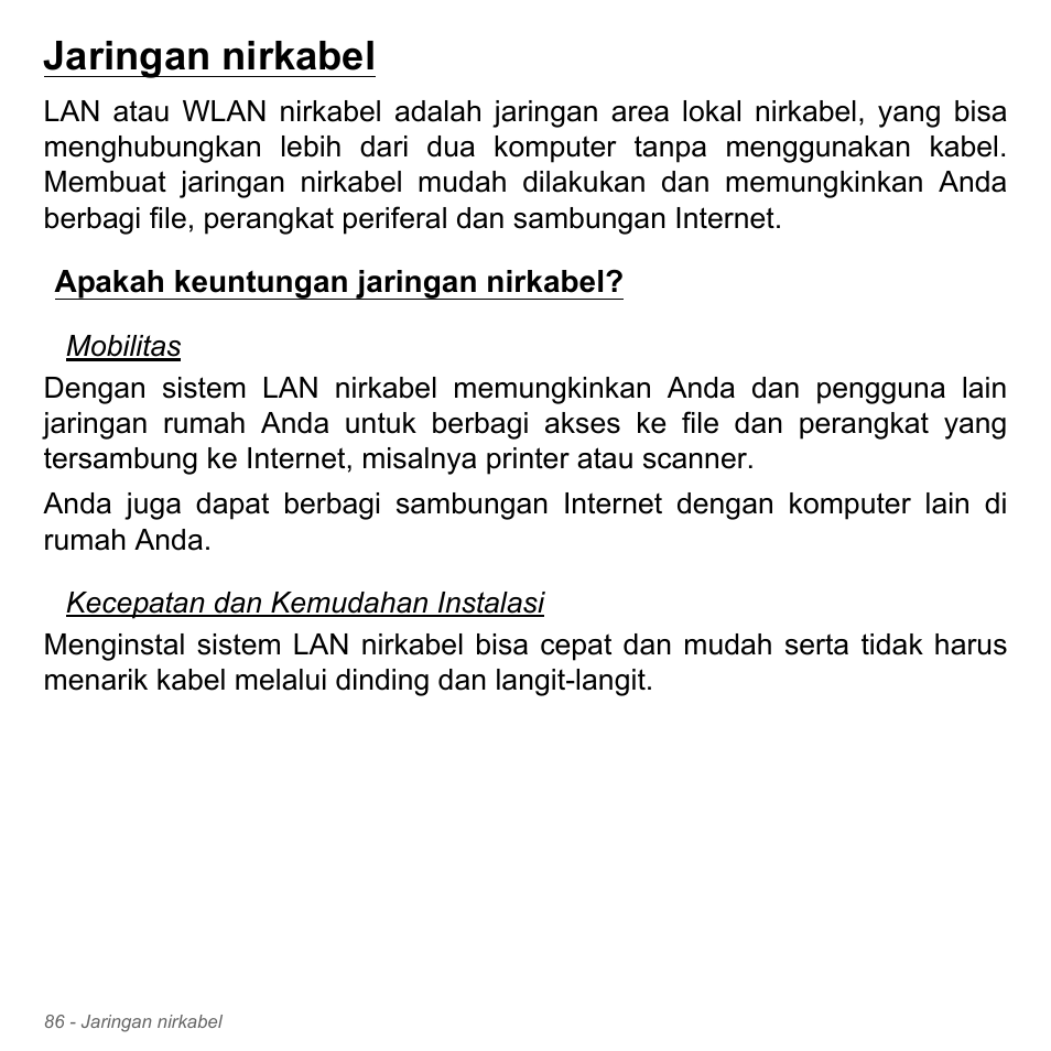Jaringan nirkabel, Apakah keuntungan jaringan nirkabel | Acer Aspire V5-571PG User Manual | Page 3456 / 3604