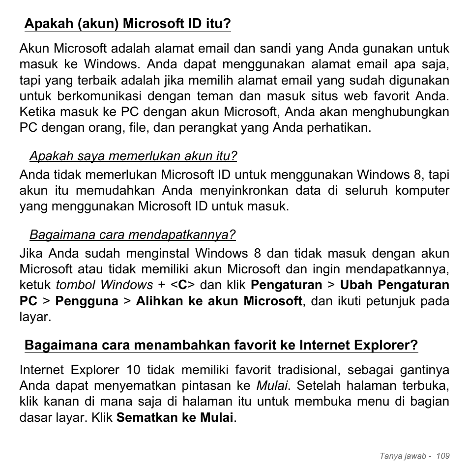 Apakah (akun) microsoft id itu, Bagaimana cara menambahkan favorit, Ke internet explorer | Acer Aspire V5-571PG User Manual | Page 3479 / 3604
