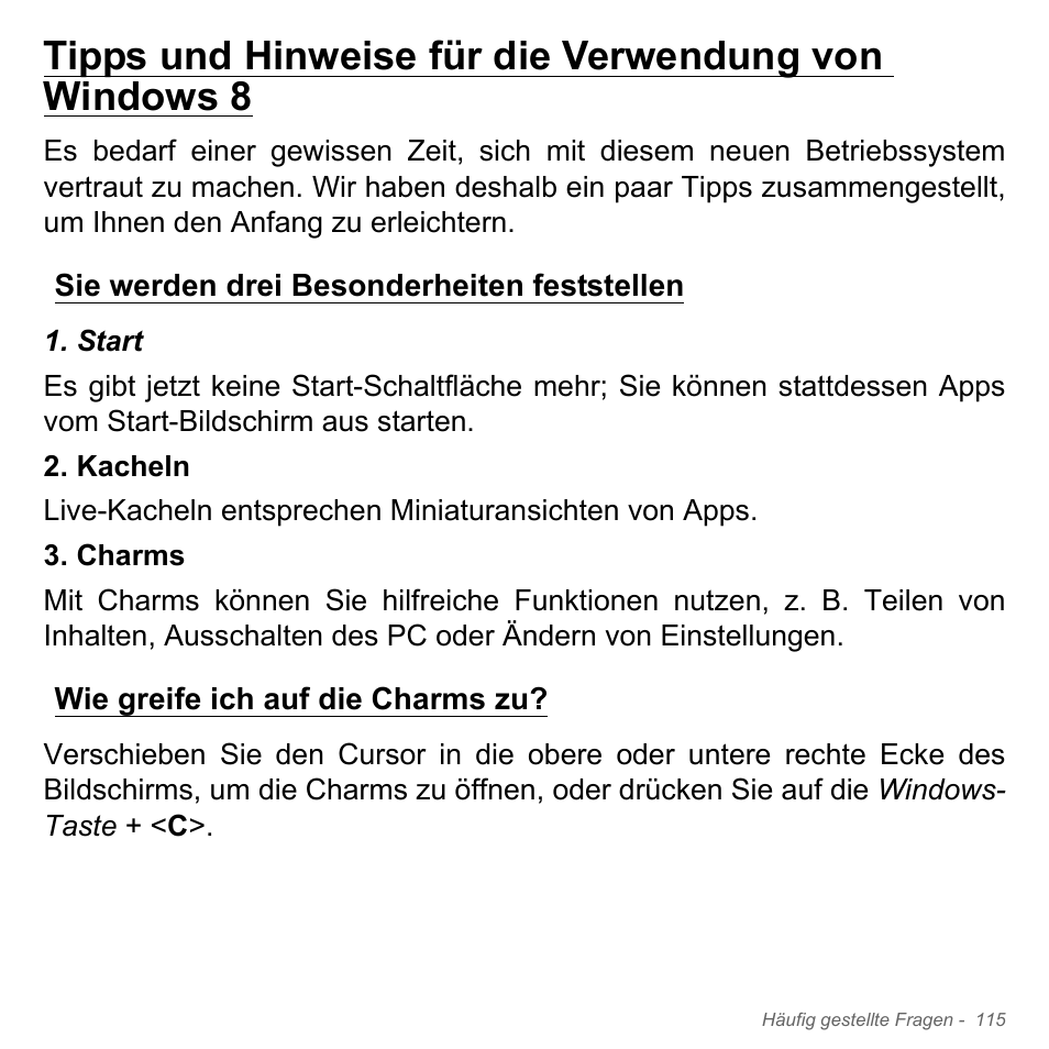 Sie werden drei besonderheiten feststellen, Wie greife ich auf die charms zu | Acer Aspire V5-571PG User Manual | Page 353 / 3604