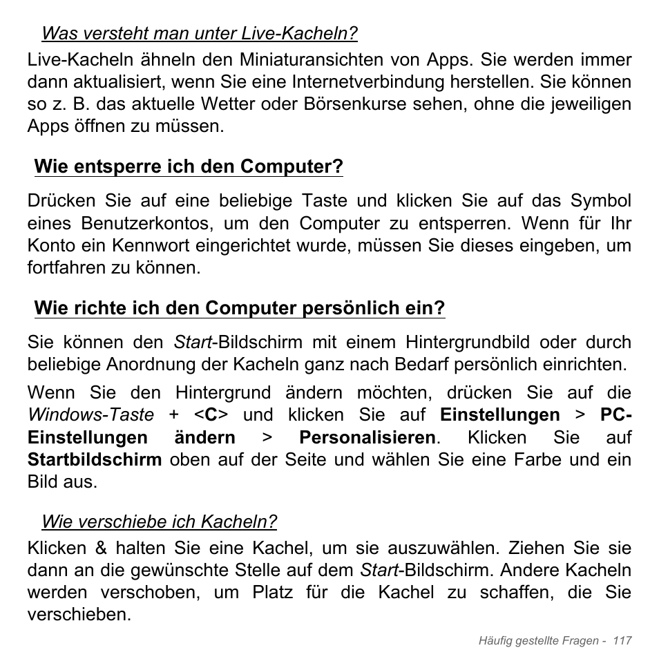 Wie entsperre ich den computer, Wie richte ich den computer persönlich ein | Acer Aspire V5-571PG User Manual | Page 355 / 3604