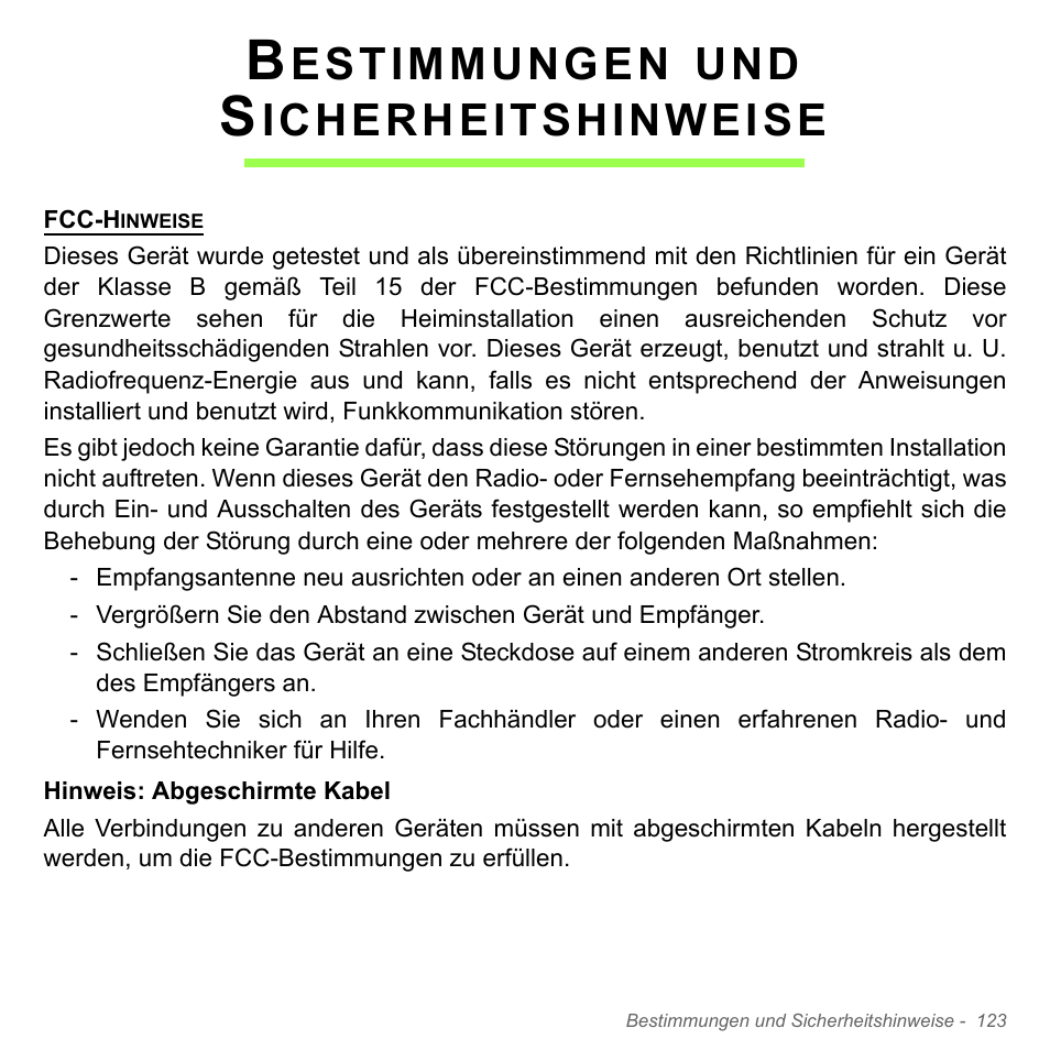 Bestimmungen und sicherheitshinweise, Estimmungen, Icherheitshinweise | Acer Aspire V5-571PG User Manual | Page 361 / 3604