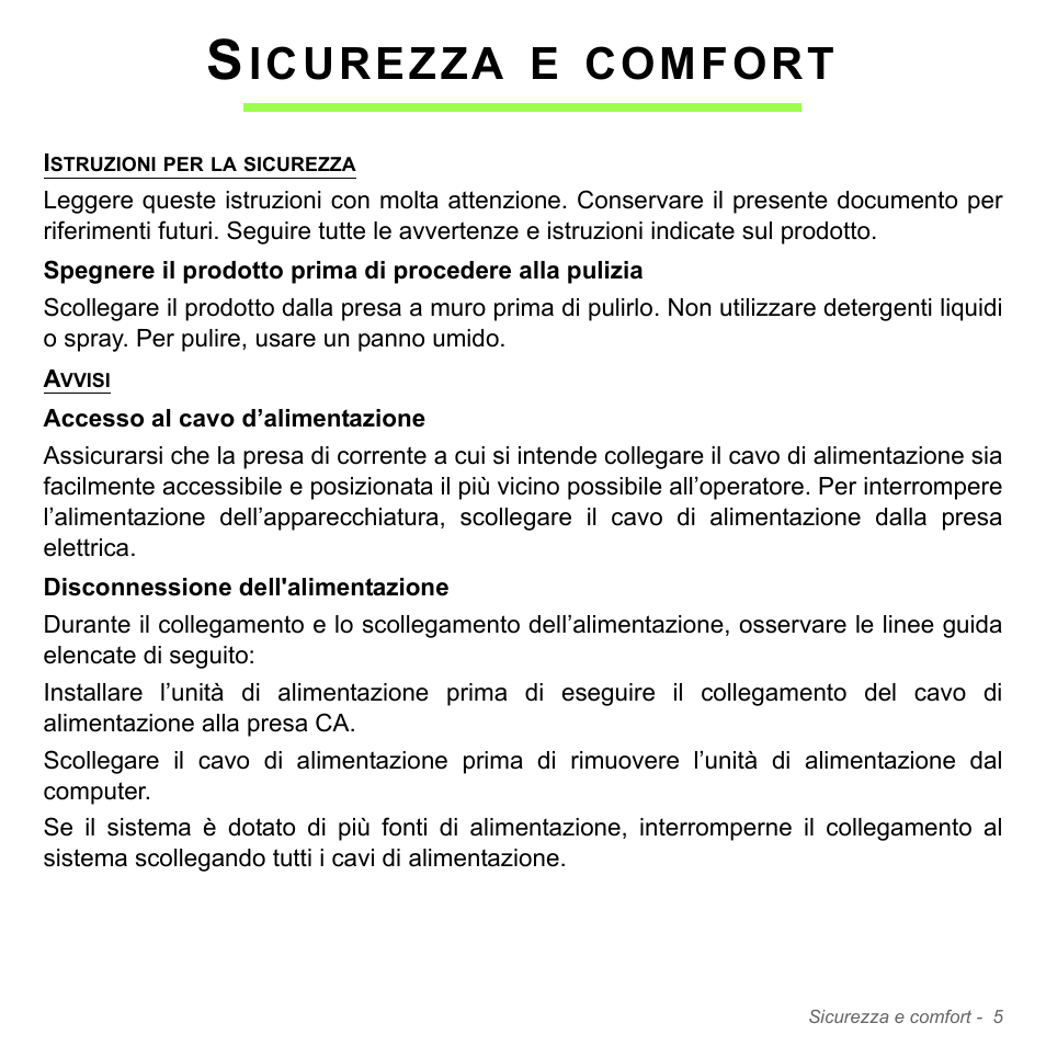 Sicurezza e comfort, Icurezza, Comfort | Acer Aspire V5-571PG User Manual | Page 375 / 3604