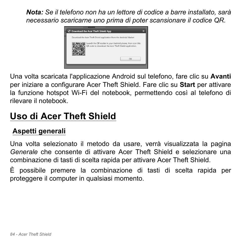 Uso di acer theft shield, Aspetti generali | Acer Aspire V5-571PG User Manual | Page 454 / 3604