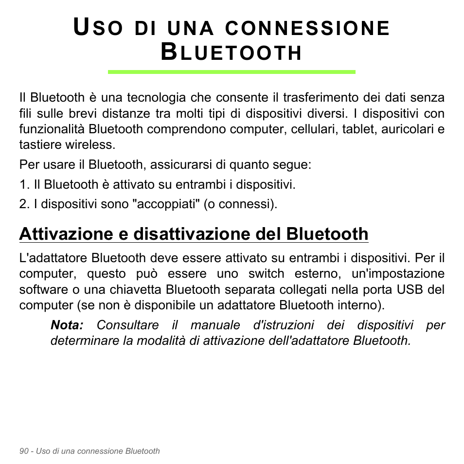Uso di una connessione bluetooth, Attivazione e disattivazione del bluetooth | Acer Aspire V5-571PG User Manual | Page 460 / 3604