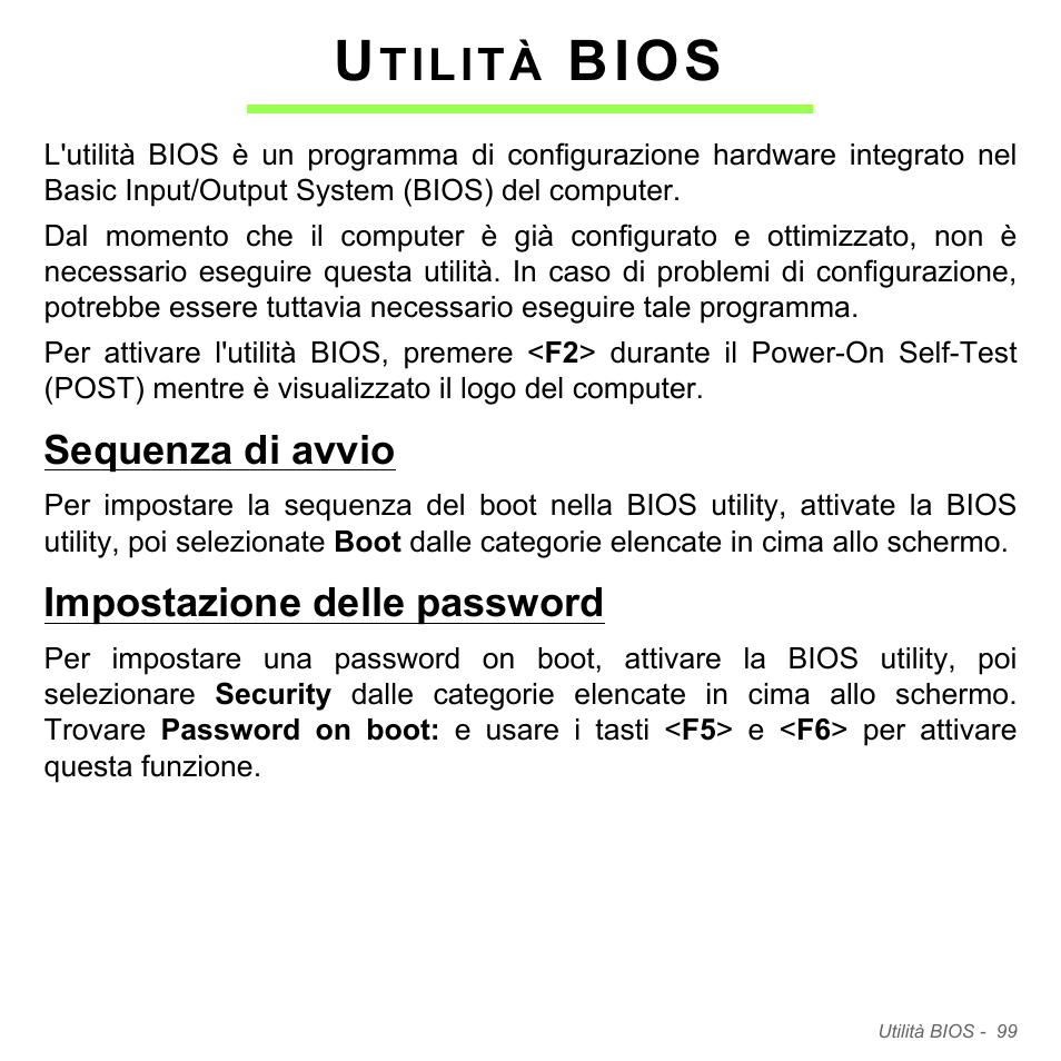Utilità bios, Sequenza di avvio, Impostazione delle password | Sequenza di avvio impostazione delle password, Bios, Tilità | Acer Aspire V5-571PG User Manual | Page 469 / 3604