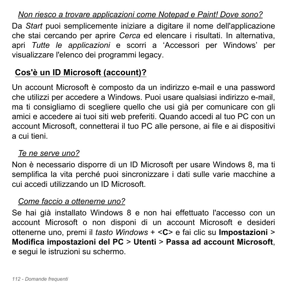 Cos'è un id microsoft (account) | Acer Aspire V5-571PG User Manual | Page 482 / 3604