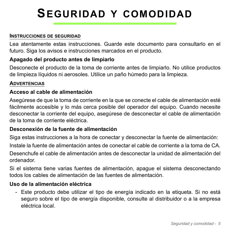 Seguridad y comodidad, Eguridad, Comodidad | Acer Aspire V5-571PG User Manual | Page 497 / 3604