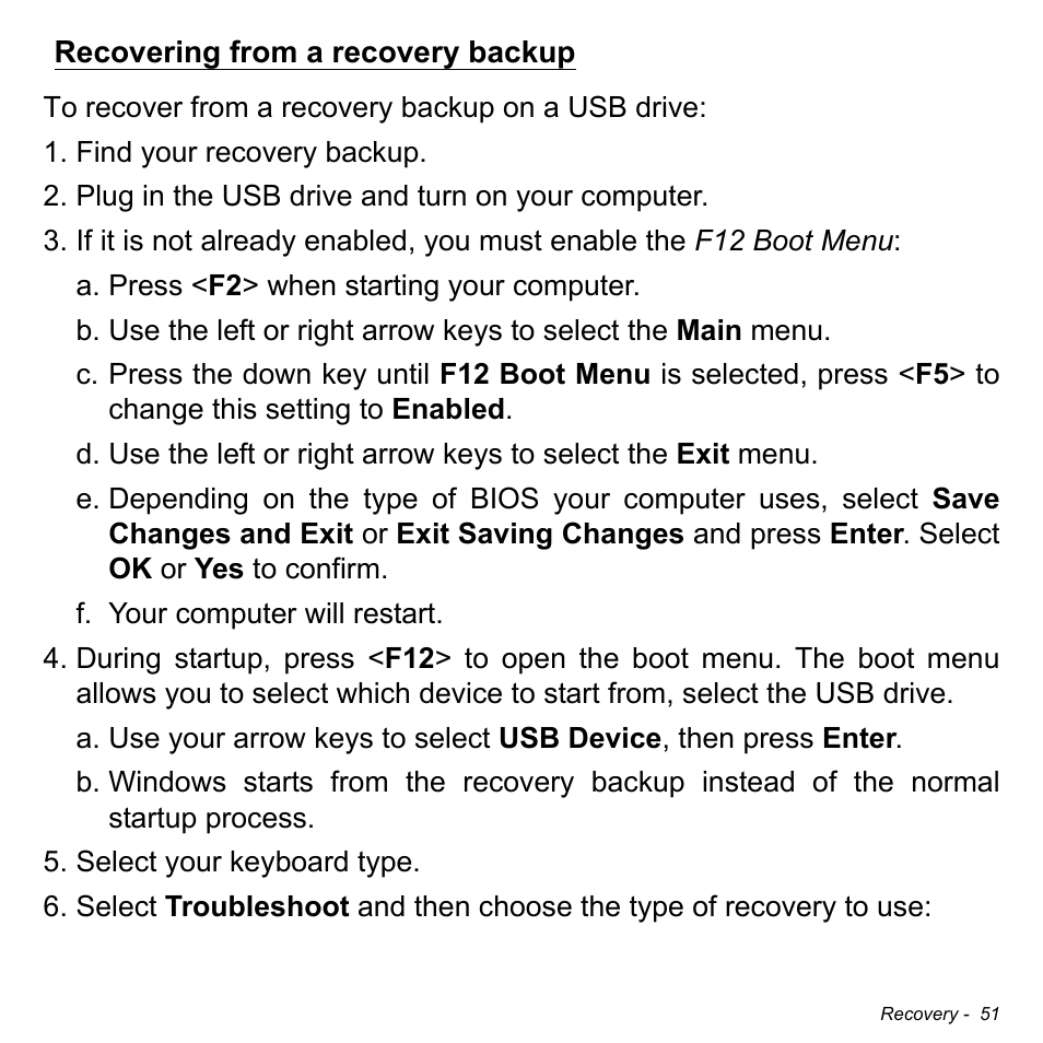 Recovering from a recovery backup | Acer Aspire V5-571PG User Manual | Page 53 / 3604
