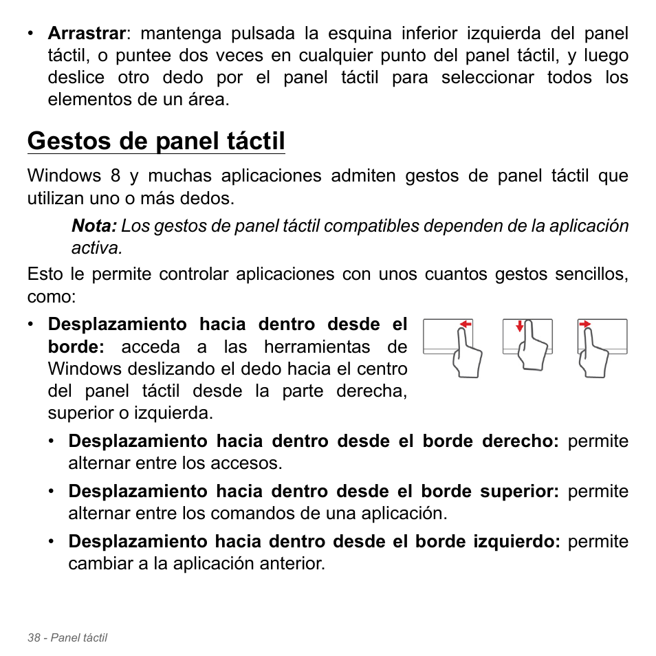 Gestos de panel táctil | Acer Aspire V5-571PG User Manual | Page 530 / 3604