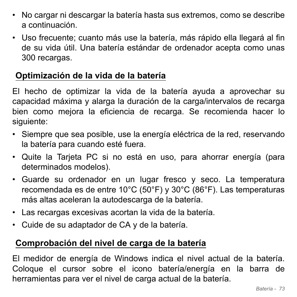 Optimización de la vida de la batería, Comprobación del nivel de carga de la batería, Comprobación del nivel de carga de | La batería | Acer Aspire V5-571PG User Manual | Page 565 / 3604