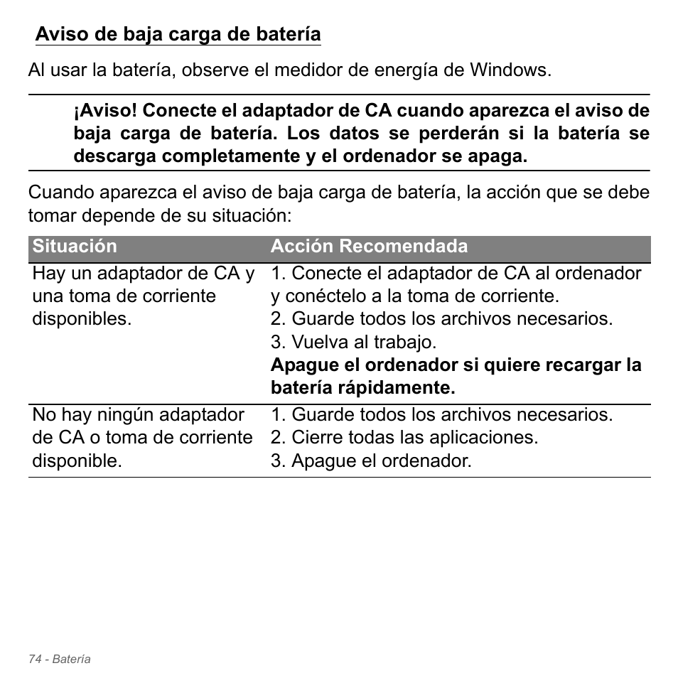 Aviso de baja carga de batería | Acer Aspire V5-571PG User Manual | Page 566 / 3604