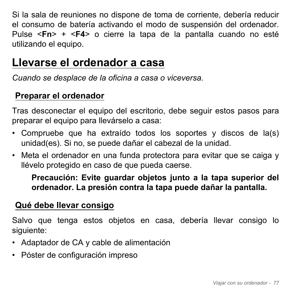 Llevarse el ordenador a casa, Preparar el ordenador, Qué debe llevar consigo | Acer Aspire V5-571PG User Manual | Page 569 / 3604