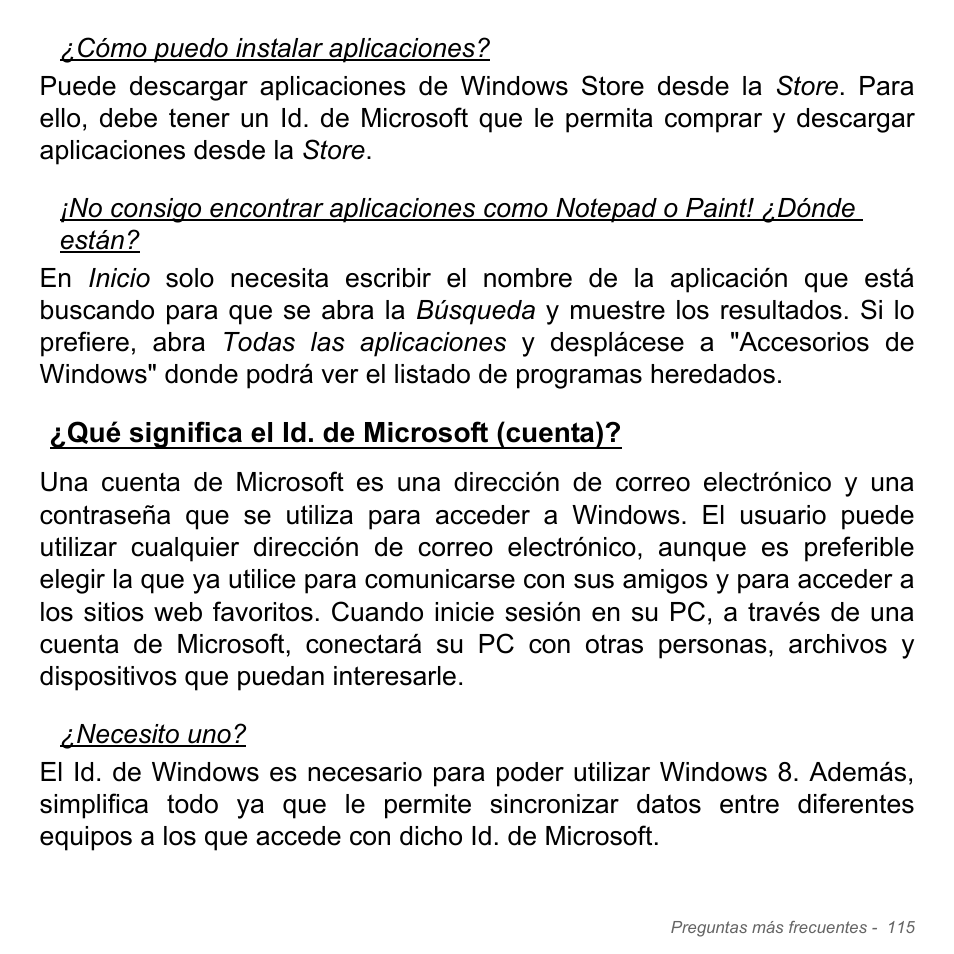 Qué significa el id. de microsoft (cuenta), Qué significa el id. de microsoft, Cuenta) | Acer Aspire V5-571PG User Manual | Page 607 / 3604