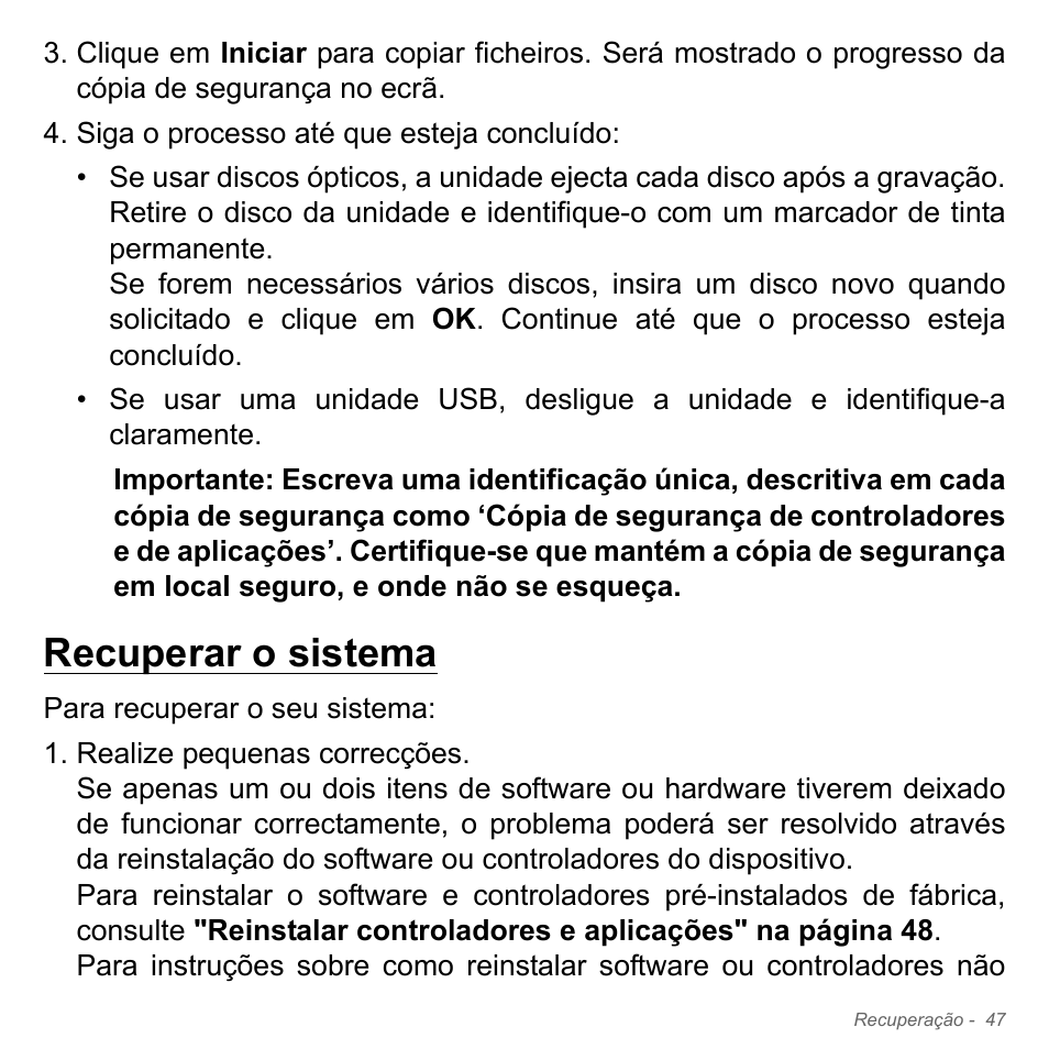 Recuperar o sistema | Acer Aspire V5-571PG User Manual | Page 665 / 3604