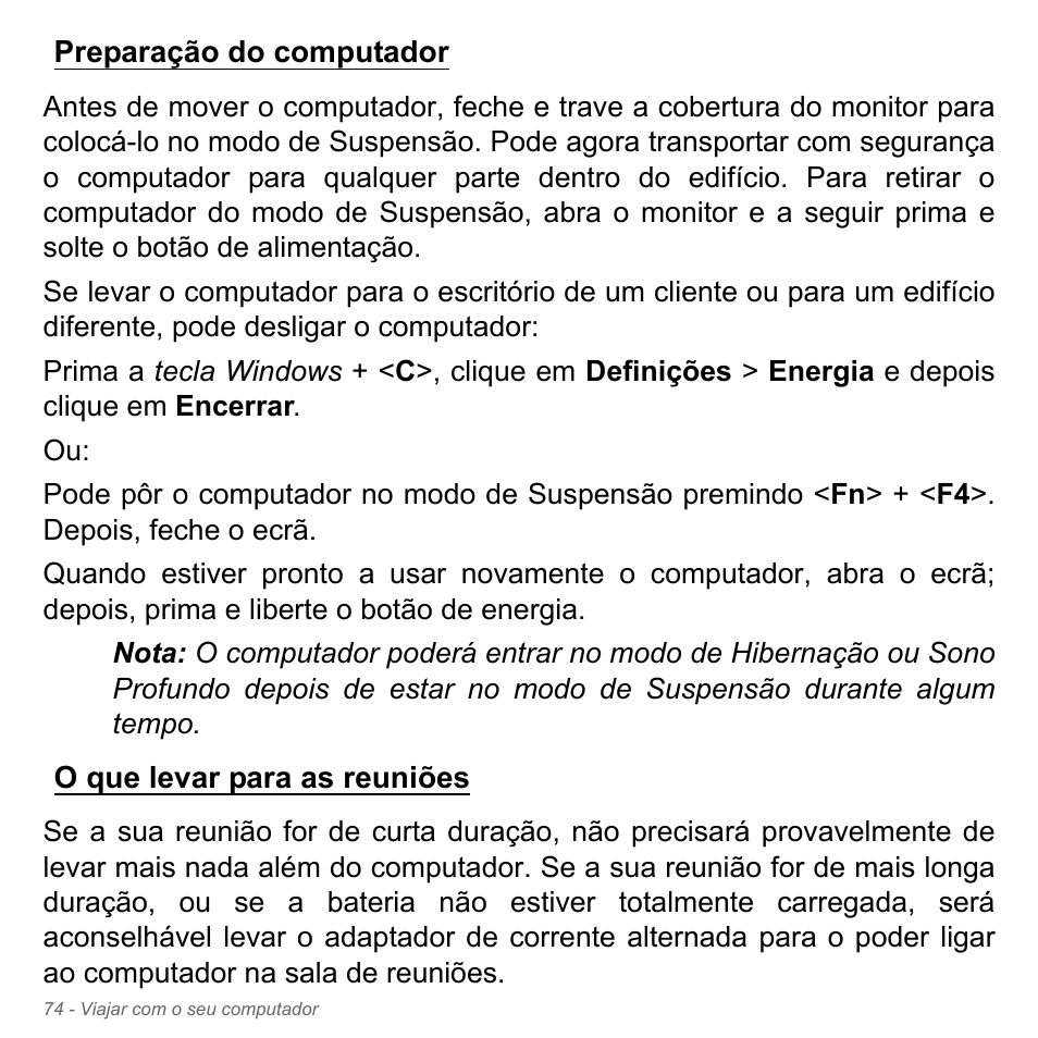 Preparação do computador, O que levar para as reuniões | Acer Aspire V5-571PG User Manual | Page 692 / 3604
