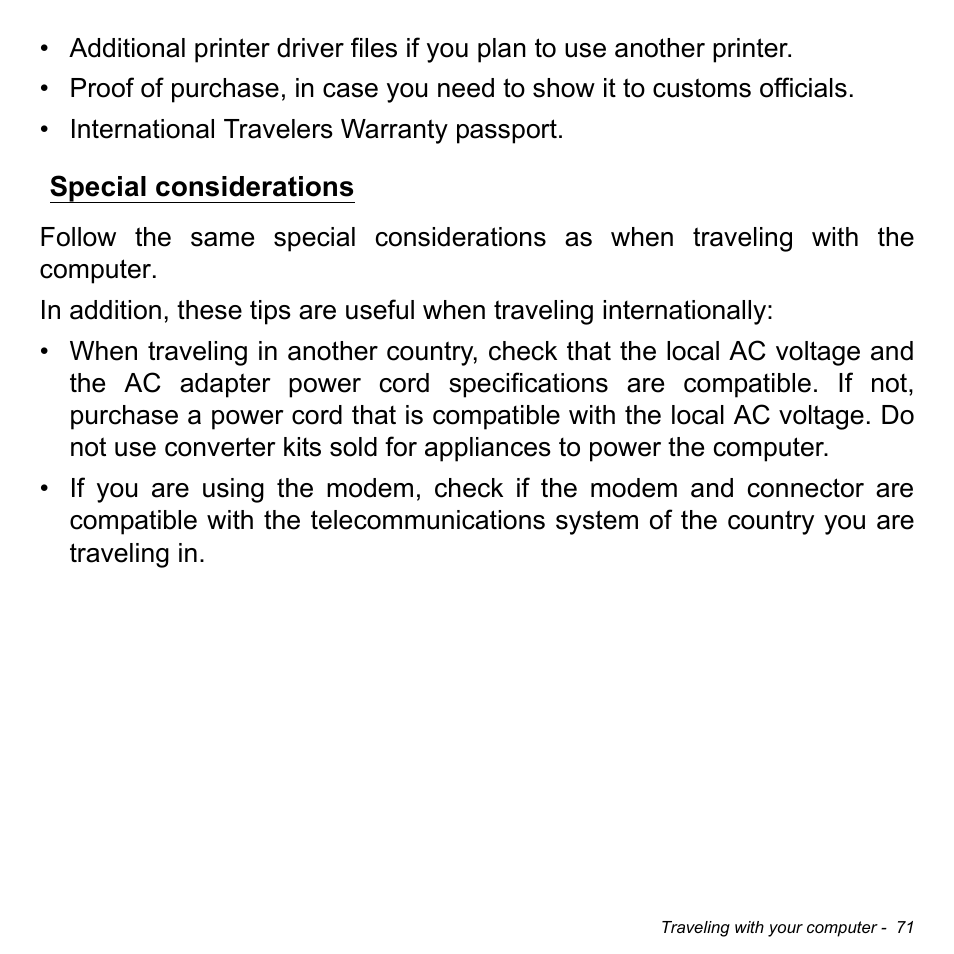 Special considerations | Acer Aspire V5-571PG User Manual | Page 73 / 3604