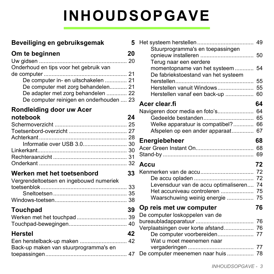 Inhoudsopgave | Acer Aspire V5-571PG User Manual | Page 743 / 3604