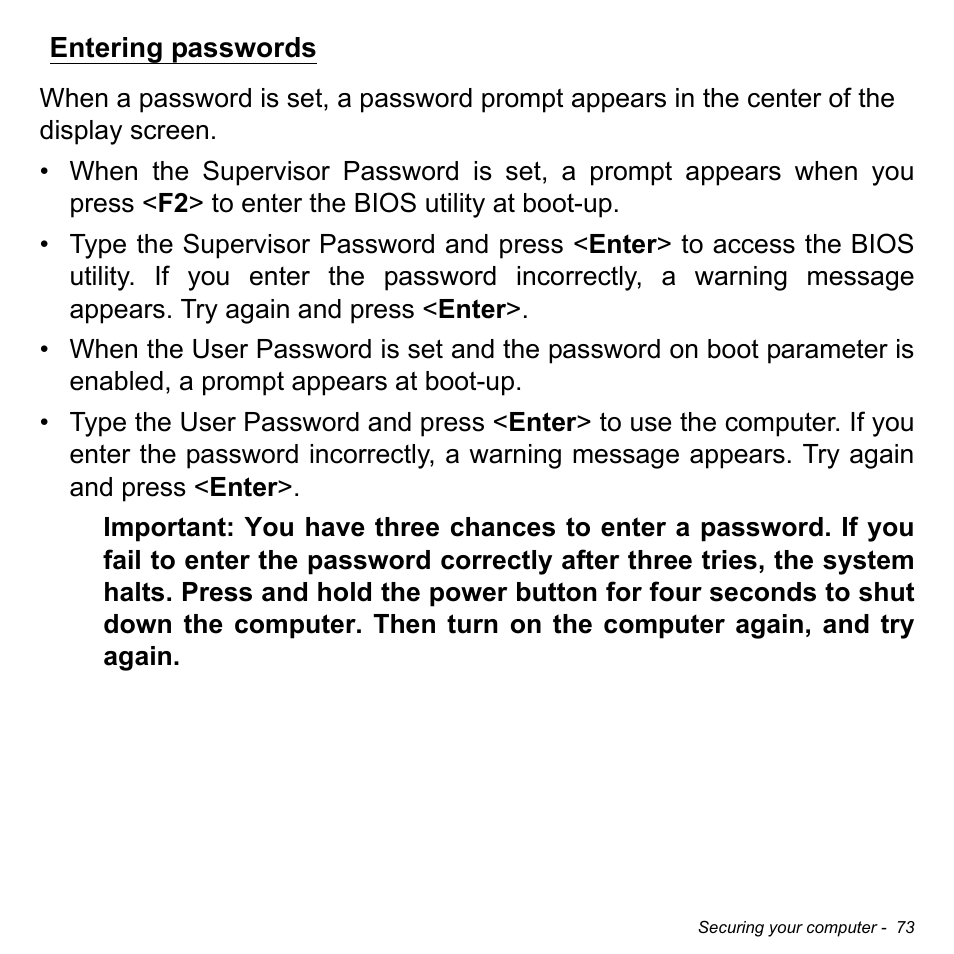 Entering passwords | Acer Aspire V5-571PG User Manual | Page 75 / 3604
