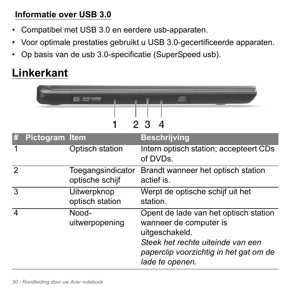 Informatie over usb 3.0, Linkerkant | Acer Aspire V5-571PG User Manual | Page 770 / 3604