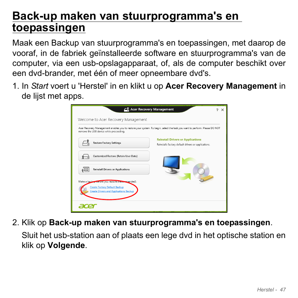 Back-up maken van stuurprogramma's en toepassingen | Acer Aspire V5-571PG User Manual | Page 787 / 3604