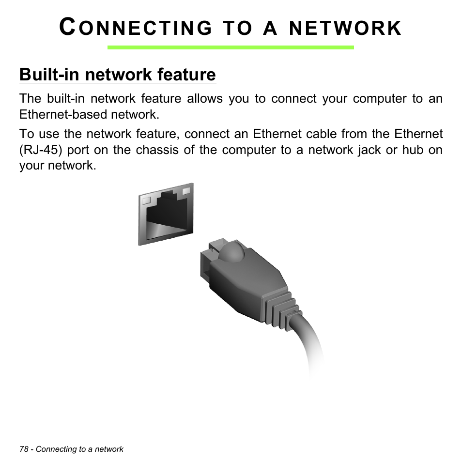 Connecting to a network, Built-in network feature | Acer Aspire V5-571PG User Manual | Page 80 / 3604