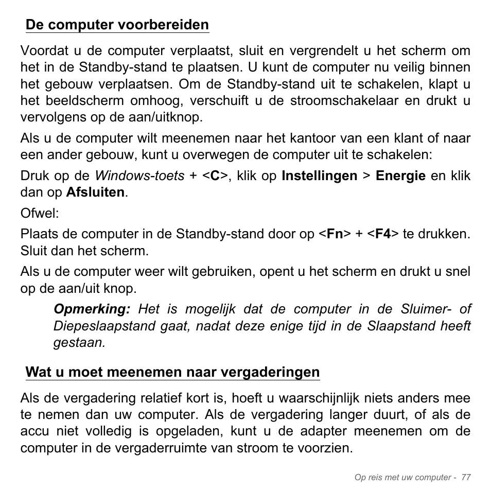De computer voorbereiden, Wat u moet meenemen naar vergaderingen | Acer Aspire V5-571PG User Manual | Page 817 / 3604
