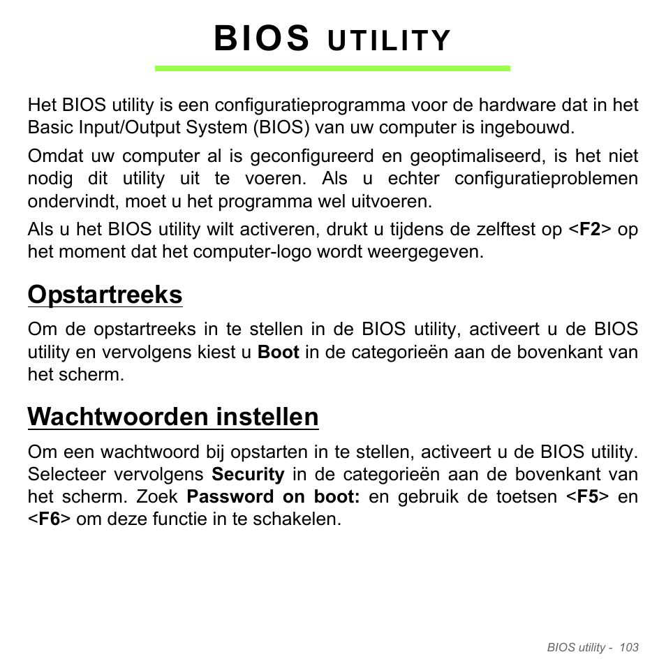 Bios utility, Opstartreeks, Wachtwoorden instellen | Opstartreeks wachtwoorden instellen, Bios, Utility | Acer Aspire V5-571PG User Manual | Page 843 / 3604