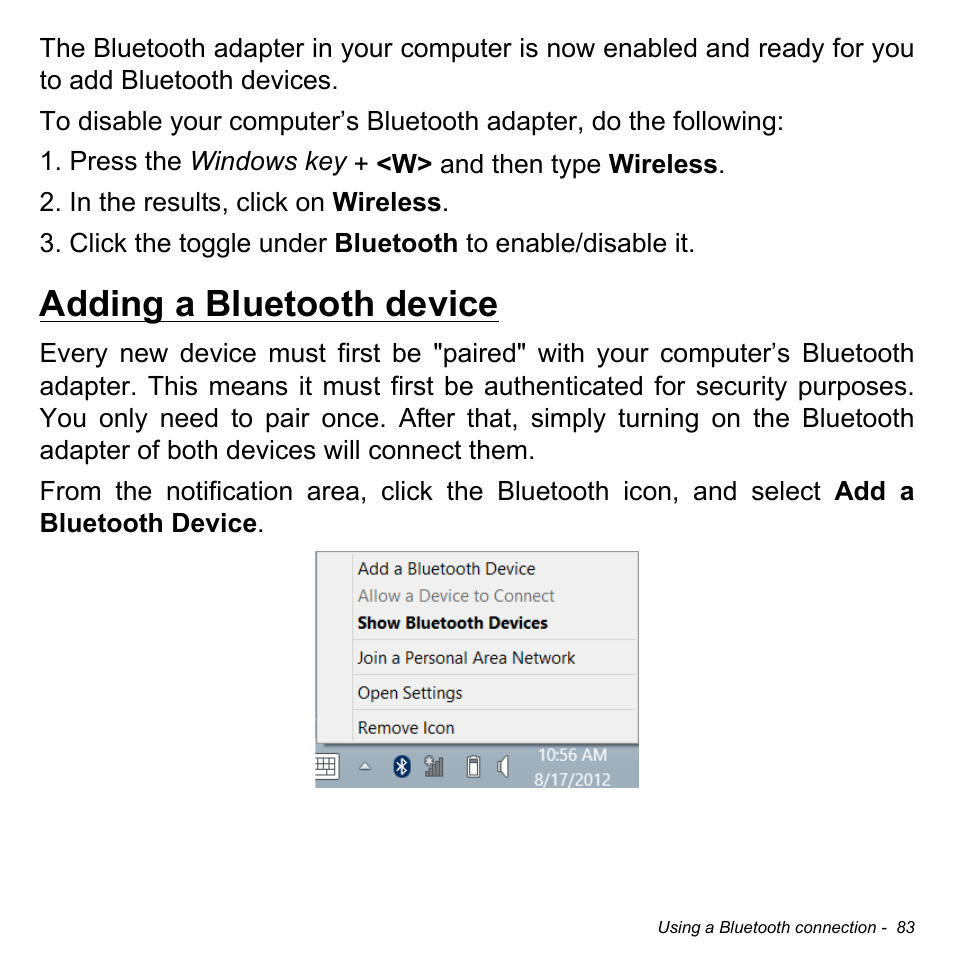 Adding a bluetooth device | Acer Aspire V5-571PG User Manual | Page 85 / 3604