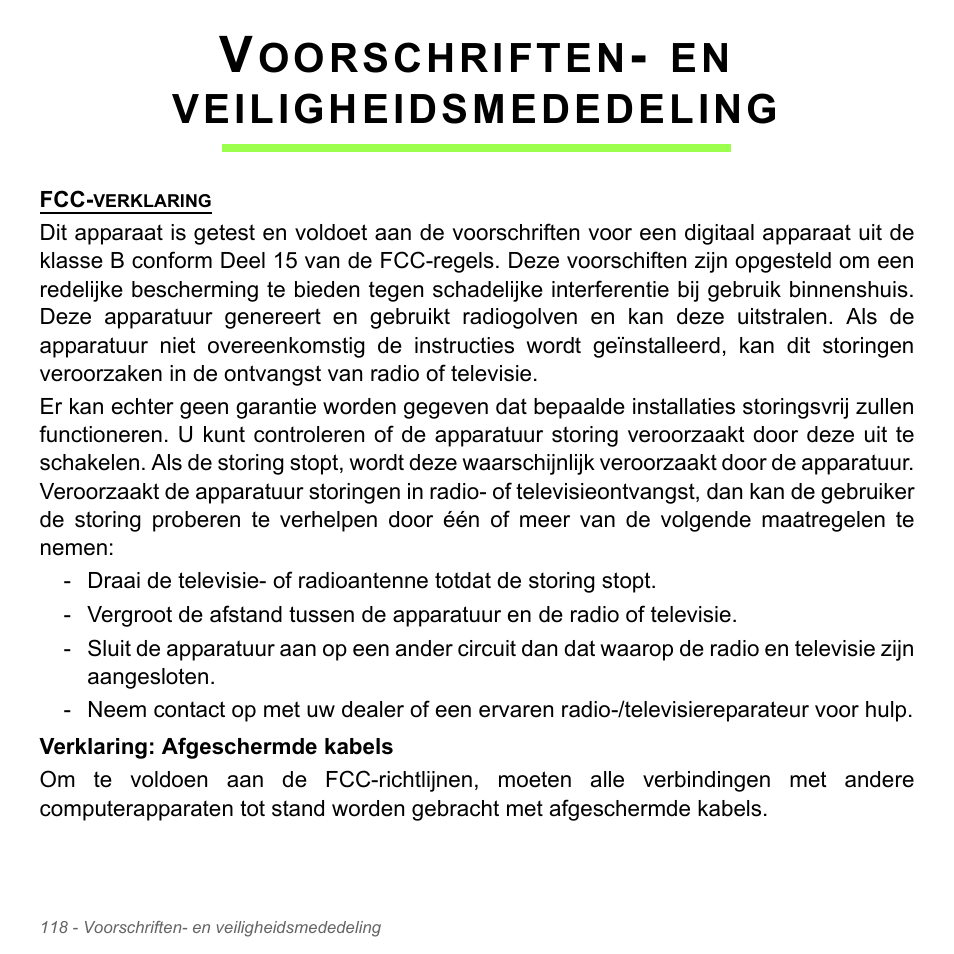Voorschriften- en veiligheidsmededeling, Oorschriften, Veiligheidsmededeling | Acer Aspire V5-571PG User Manual | Page 858 / 3604