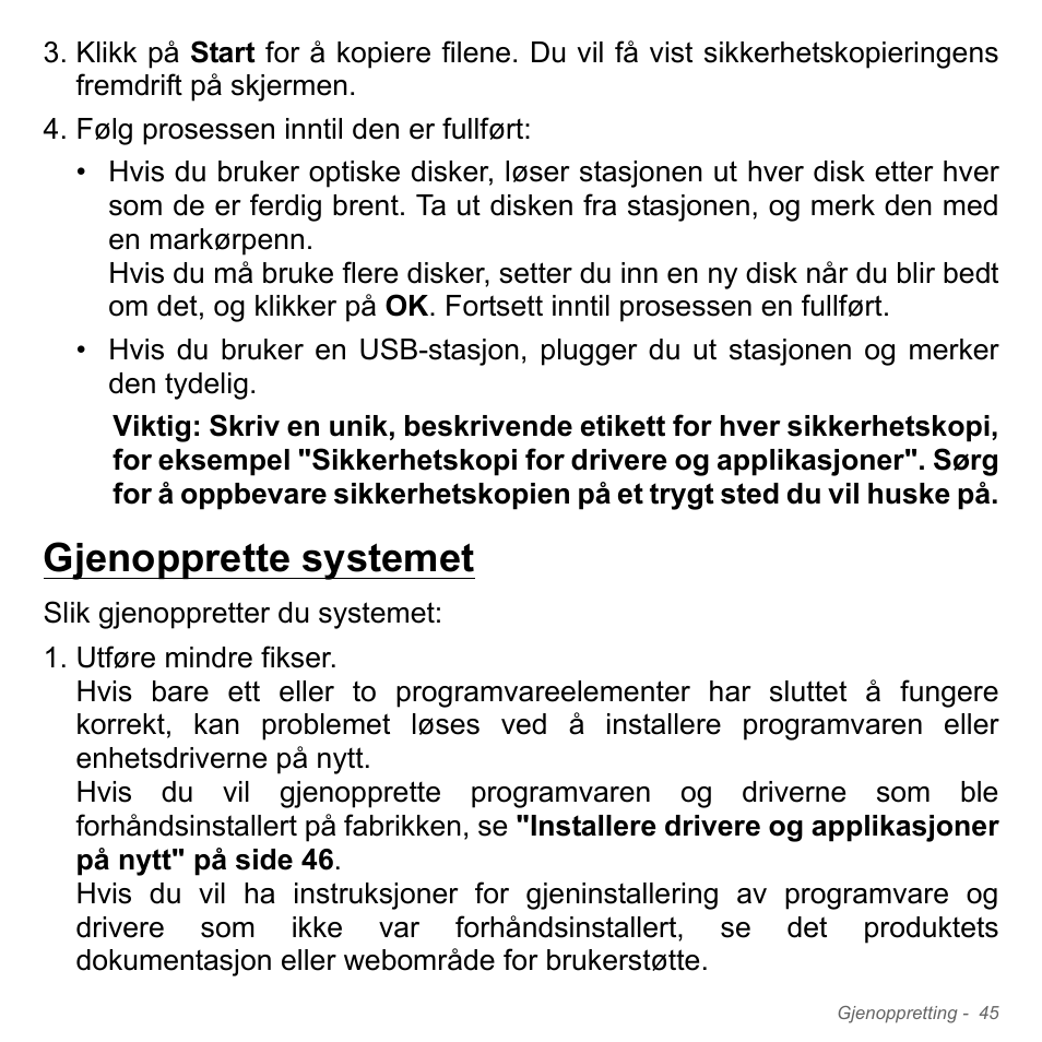 Gjenopprette systemet | Acer Aspire V5-571PG User Manual | Page 911 / 3604