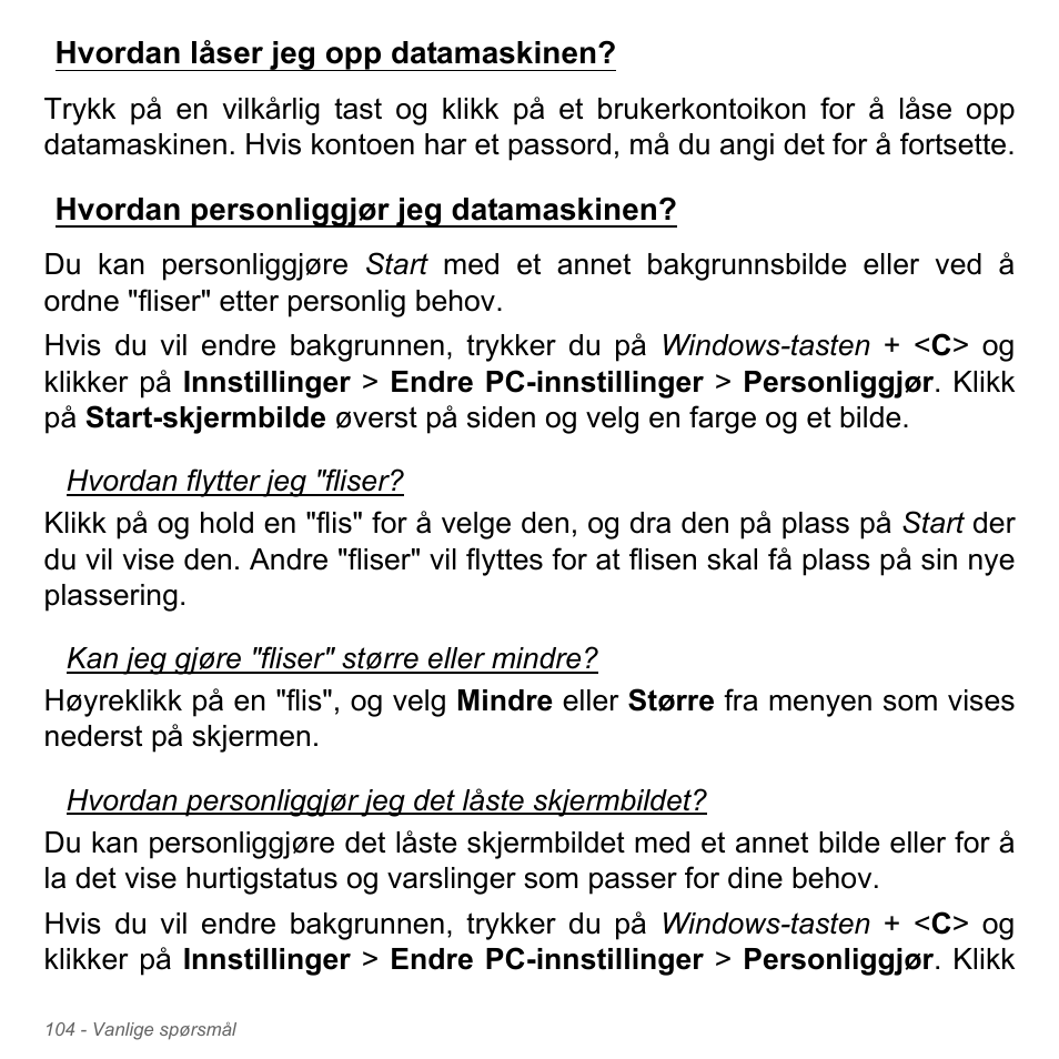 Hvordan låser jeg opp datamaskinen, Hvordan personliggjør jeg datamaskinen | Acer Aspire V5-571PG User Manual | Page 970 / 3604