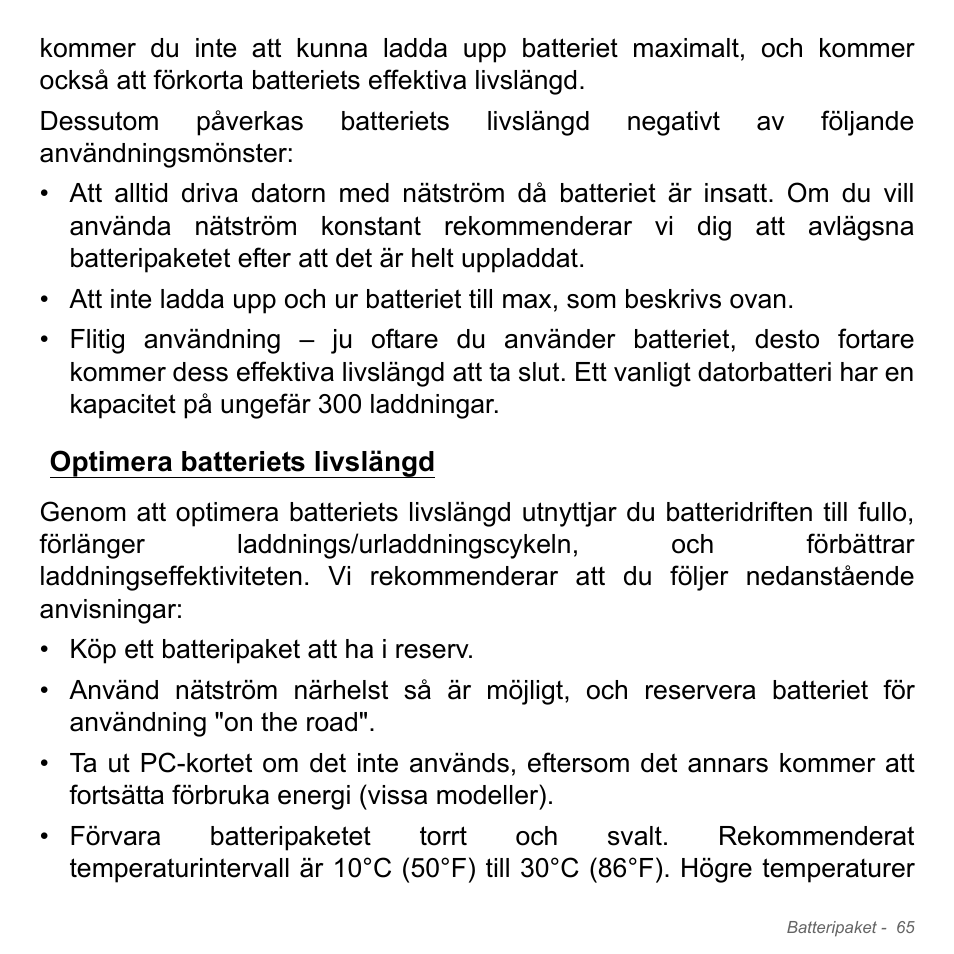 Optimera batteriets livslängd | Acer W700P User Manual | Page 1061 / 3264