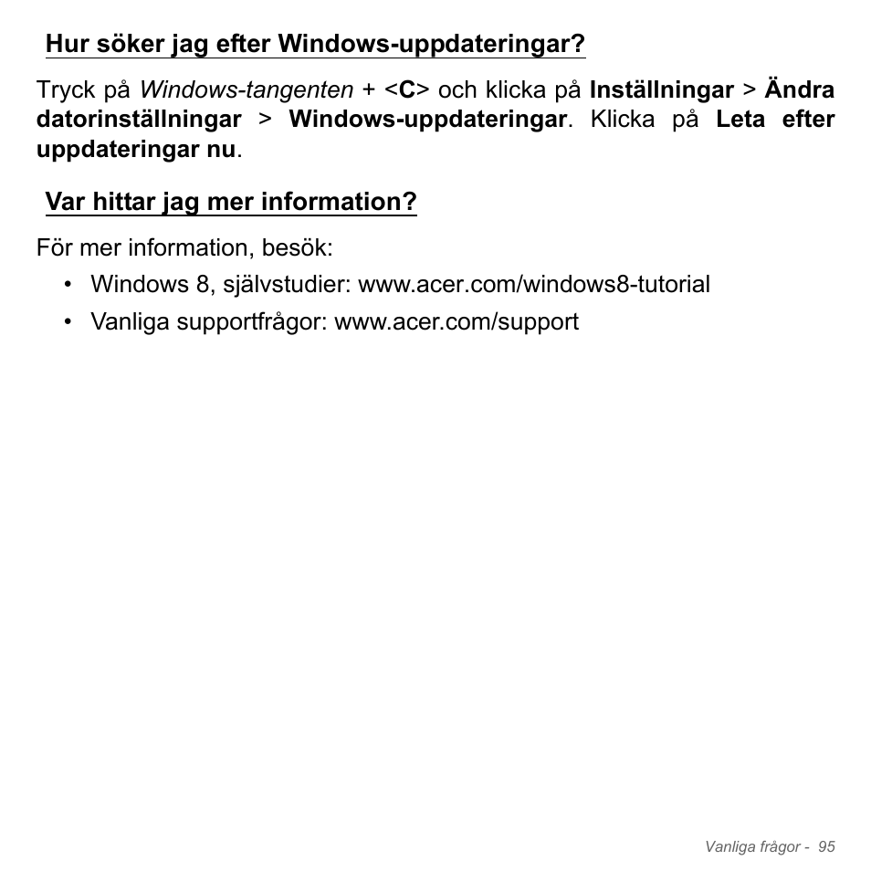 Hur söker jag efter windows-uppdateringar, Var hittar jag mer information | Acer W700P User Manual | Page 1091 / 3264