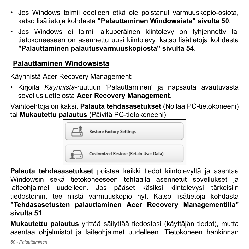 Palauttaminen windowsista | Acer W700P User Manual | Page 1150 / 3264